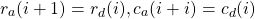 \[r_a(i+1) = r_d(i), c_a(i+i) = c_d(i)\]